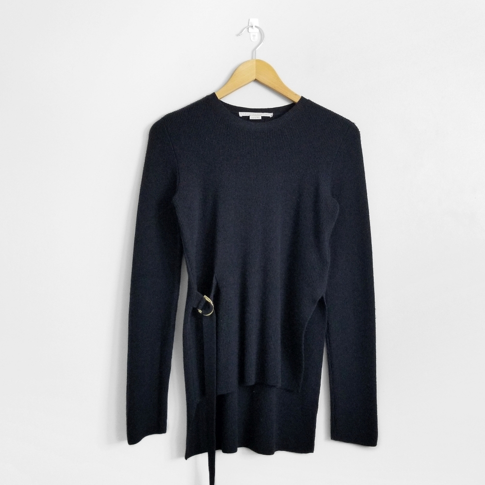 STELLA MCCARTNEY Deep Blue Wool Ribbed Side Tie Up Sweater